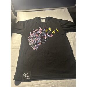 Chris Pyrate and Friends CPAF Floral Skull Graphic T-Shirt Black Mens